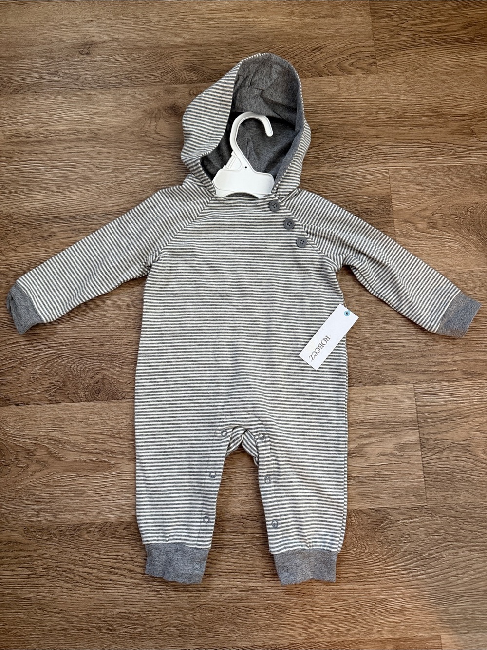 Robeez Striped Gray Hooded Baby One-Piece Romper